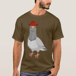 Camiseta Cowboy Pombo Cute Pombo Vestindo Chapéu Vermelho P