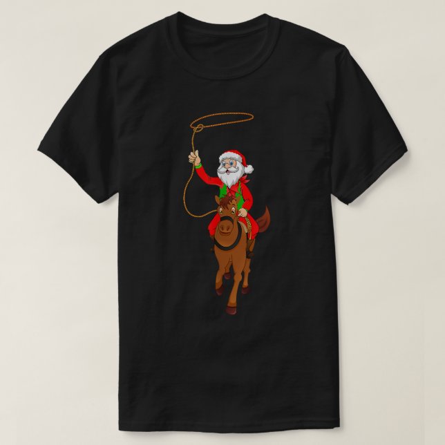 Camiseta Cowboy Santa Claus Riding A Horse Christmas Cowboy (Frente do Design)