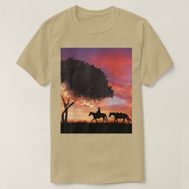 Camiseta Cowboy Silhouette E Sakura Cherry Bloss Japonês (Frente do Design)