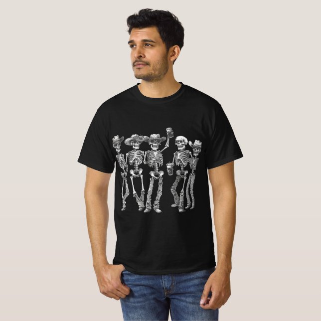 Camiseta Cowboy Skeleton Party Crew Design (Frente Completa)