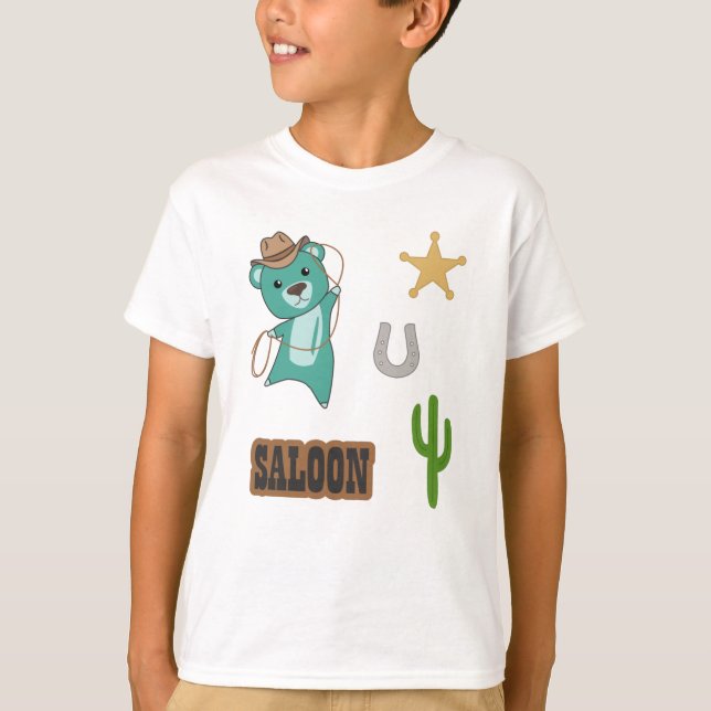 Camiseta Cowboy Turquoise Cute Bear Saloon Oeste (Frente)