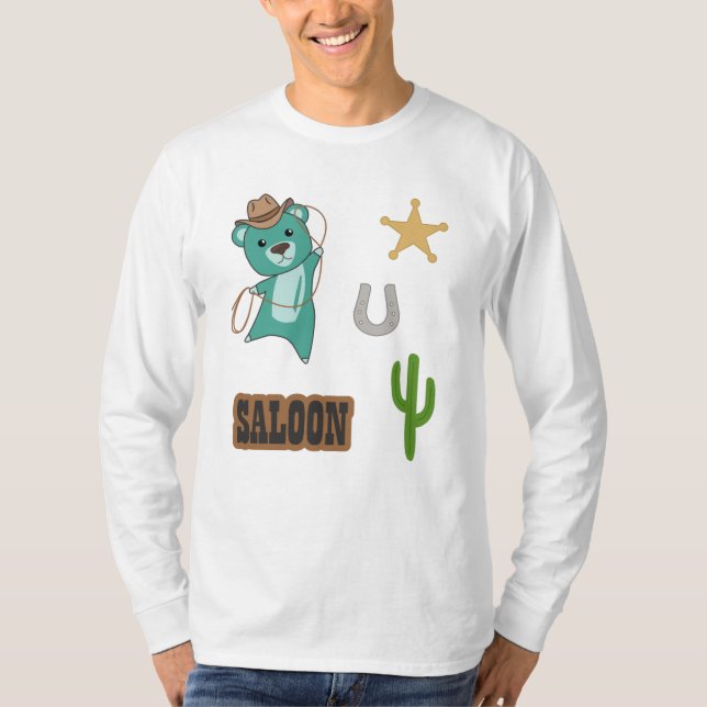 Camiseta Cowboy Turquoise Cute Bear Saloon Oeste (Frente)