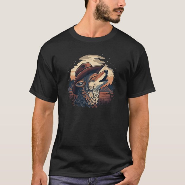 Camiseta Cowboy Wolf Howling Art (Frente)