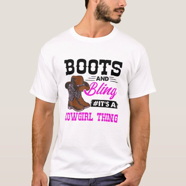 Camiseta Cowgirl Boots Bling Vintage Country Southern Rodeo (Frente)