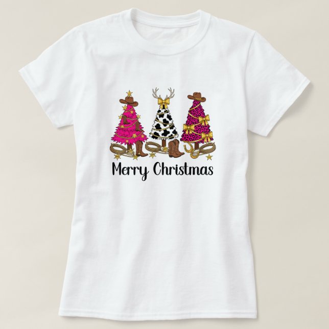 Camiseta Cowgirl Christmas Trees Merry Christmas  (Frente do Design)