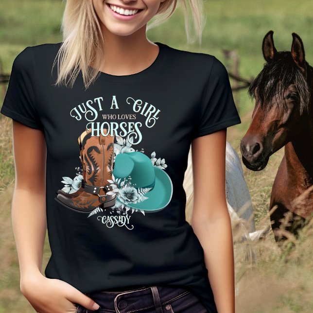 Camiseta Cowgirl cita botas de cowboy de turquesa (Cowgirl quote turquoise leather cowboy boots hat black T-Shirt)