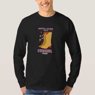 Camiseta Cowgirl Engraçada Boots Bling Flower Flower Countr