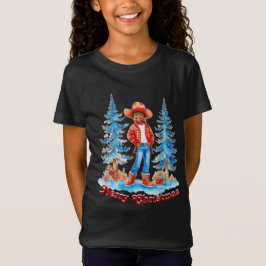 Camiseta Cowgirl Negra Cena de inverno Feliz Natal