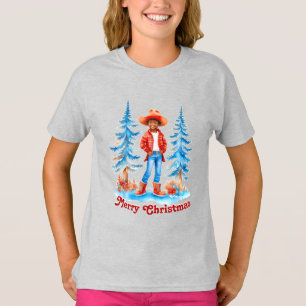 Camiseta Cowgirl Negra Cena de inverno Feliz Natal