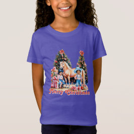 Camiseta Cowgirl Negra Horse de inverno Feliz Natal