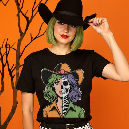 Camiseta Cowgirl para o Halloween do Esqueleto Ocidental Bo