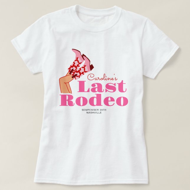 Camiseta Cowgirl Pink Red Last Rodeo Festa de solteira (Frente do Design)
