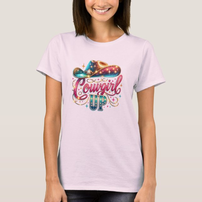 Camiseta Cowgirl Up Text With Hat Western (Frente)
