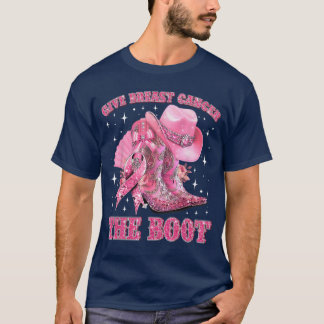 Camiseta Cowgirl Western Give Breast Cancerhe Boot Pink Rib