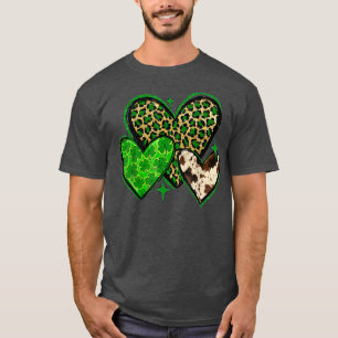 Camiseta Cowhide Leopard Heart Western Dia de São Patrício