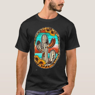 Camiseta Cowhide Texas Cactus Serape Western Rodeo Cowgirl