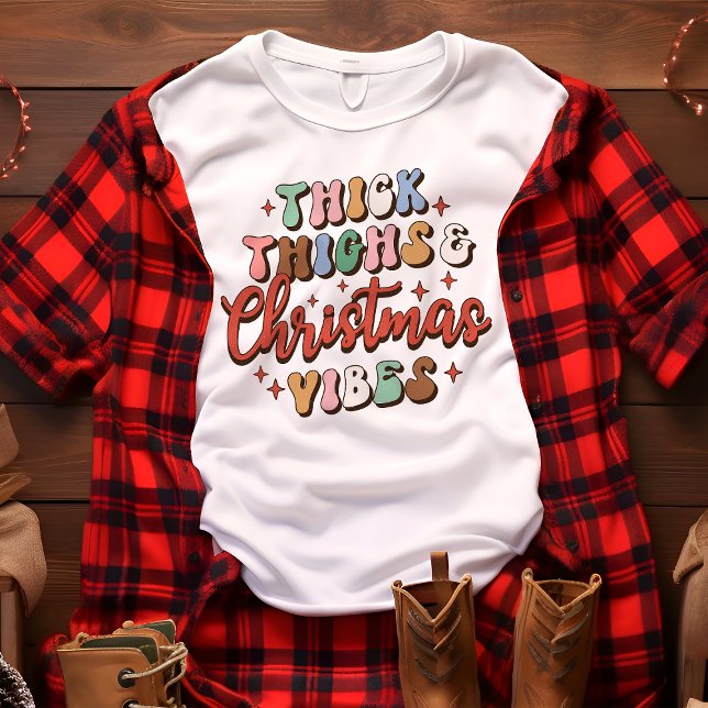Camiseta Coxas Grossas Retrô e Vibrações de Natal Feriado (Criador carregado)