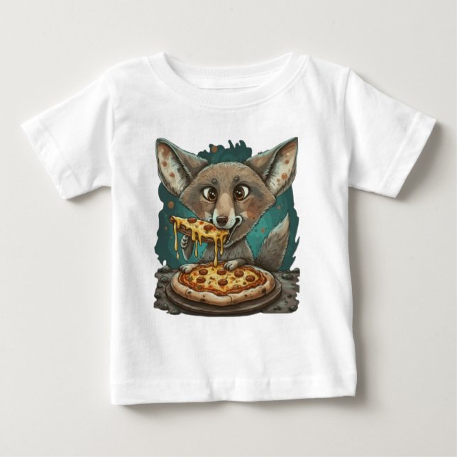 Camiseta Coyote engraçado comendo pizza (Frente)