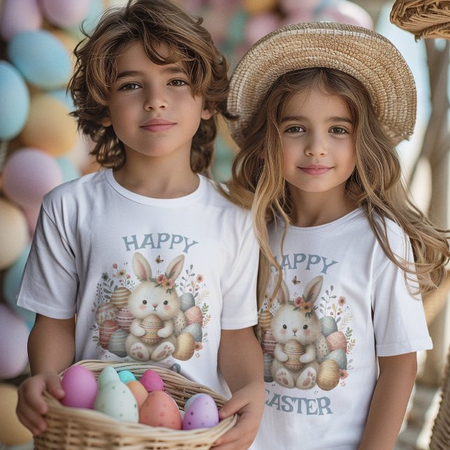 Camiseta Cozinha aquosa Coalhada Páscoas personalizáveis Cr (Cute watercolor Bunny Easter customizable Kids T-Shirt)