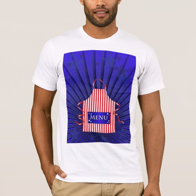 Camiseta Cozinhar Azul Azul Branco Vermelho do Chef dos EUA (Frente)