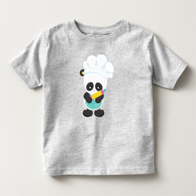 Camiseta Cozinhar Panda, Baking Panda, Apron, Rolling Pin (Frente)