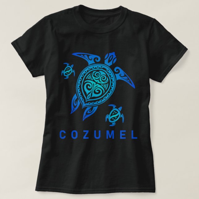 Camiseta Cozumel México Mar Azul Tartaruga Tribal (Frente do Design)
