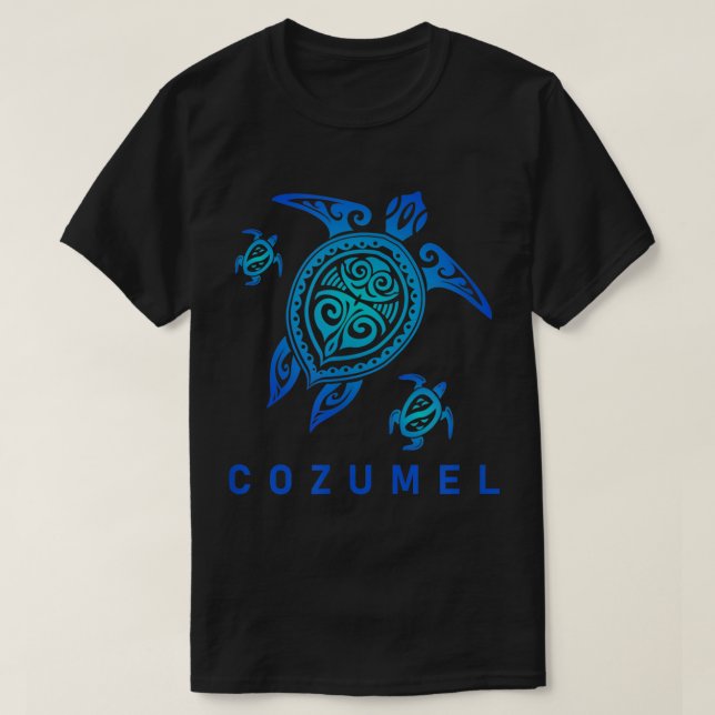 Camiseta Cozumel México Mar Azul Tartaruga Tribal (Frente do Design)