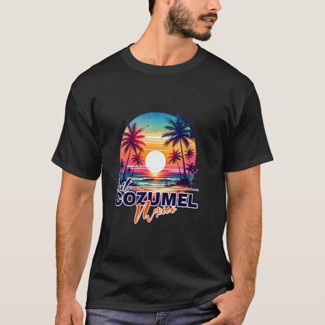 Camiseta Cozumel México Sunset Beach Palm Tree Trip Souveni (Frente)