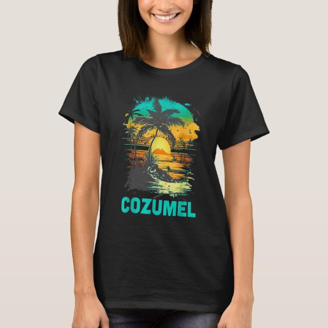 Camiseta Cozumel Mexico Tropical Sunset Beach Souvenir Vaca (Frente)