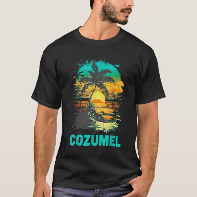 Camiseta Cozumel Mexico Tropical Sunset Beach Souvenir Vaca (Frente)