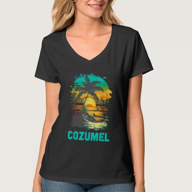 Camiseta Cozumel Mexico Tropical Sunset Beach Souvenir Vaca (Frente)