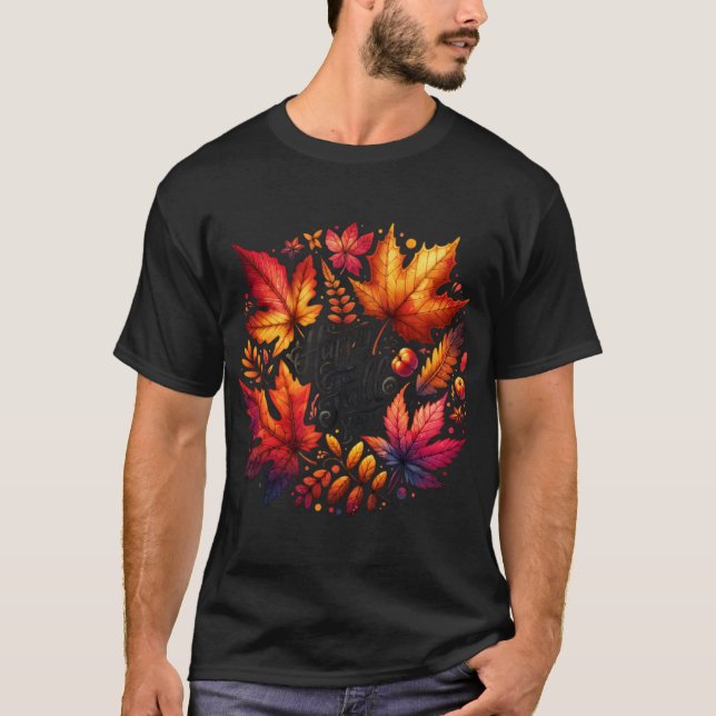 Camiseta Cozy Autumn Watercolor Pumpkins Leaves Perfect Fal (Frente)