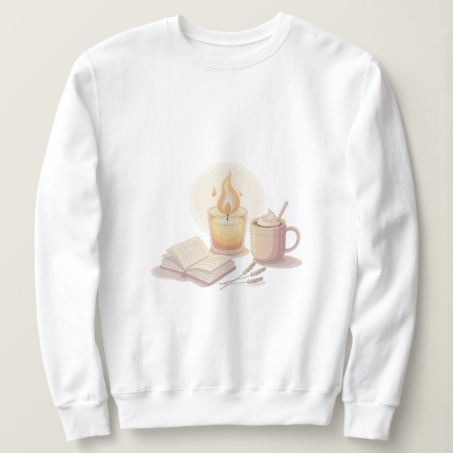 Camiseta Cozy Candle and Hot Chocolate Illustration (Frente do Design)