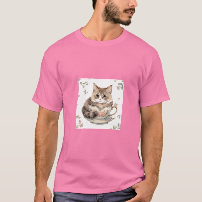 Camiseta Cozy Cat in Teacup Illustration (Frente)