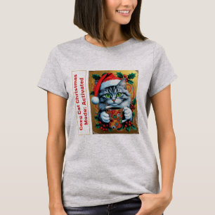 Camiseta Cozy Christmas Cat Mode Tee Pop Art Coffe