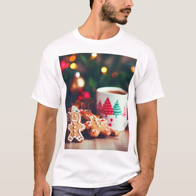Camiseta Cozy Christmas Mug & Cookies – Holiday Comfort Des (Frente)