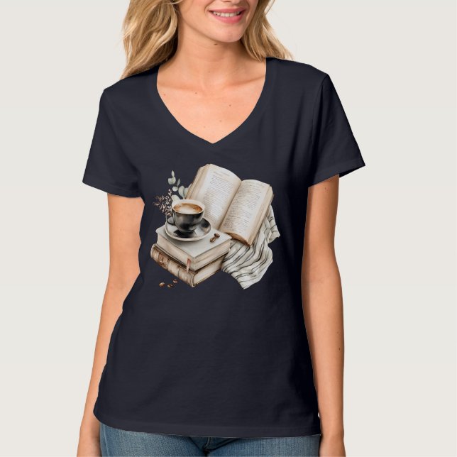 Camiseta Cozy Coffee and Book Nook (Frente)