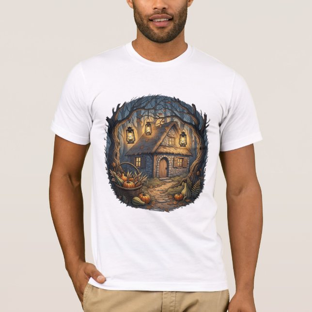 Camiseta Cozy Enchanted Autumn Forest Cottage (Frente)