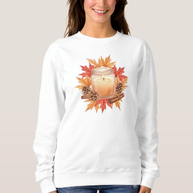 Camiseta Cozy Fall Candle with Maple Leaves | Autumn Design (Frente)