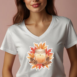 Camiseta Cozy Fall Candle with Maple Leaves | Autumn Design