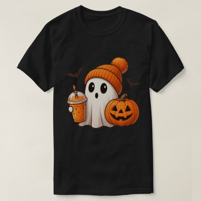 Camiseta Cozy Fall Halloween - Cute Ghost Pumpkin (Frente do Design)