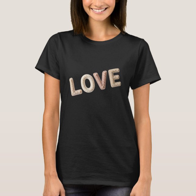 Camiseta Cozy Faux Cable Knit Love Typography Neutral Beige (Frente)