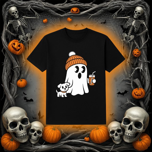 Camiseta Cozy Ghost & Puppy | Queda de Beanie & Café (Criador carregado)