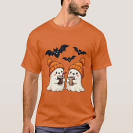 Camiseta Cozy Ghosts Bebendo Café Halloween