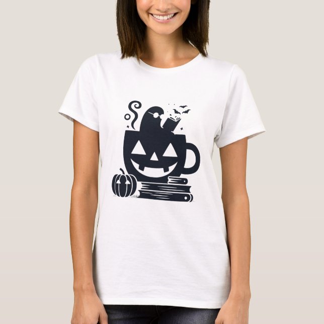 Camiseta Cozy Halloween Ghost Reading (Frente)