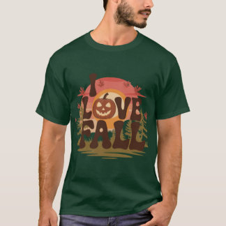 Camiseta Cozy I Love Fall design with carved pumpkin and su