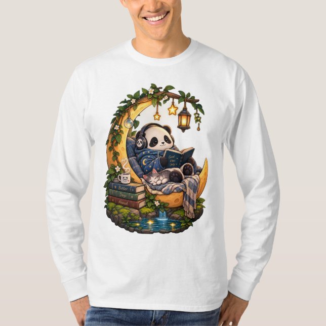 Camiseta Cozy Moonlight Panda Reading (Frente)