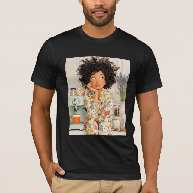 Camiseta Cozy Morning Coffee Girl – Warm AI Illustration  (Frente)