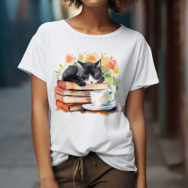 Camiseta Cozy Relaxed Cat em Watercolor