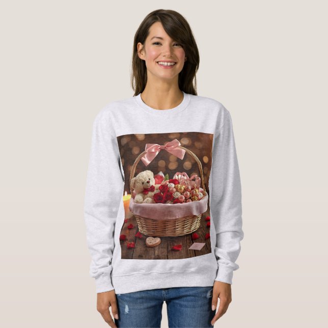 Camiseta Cozy Teddy Rose Basket Romantic Valentine (Frente Completa)